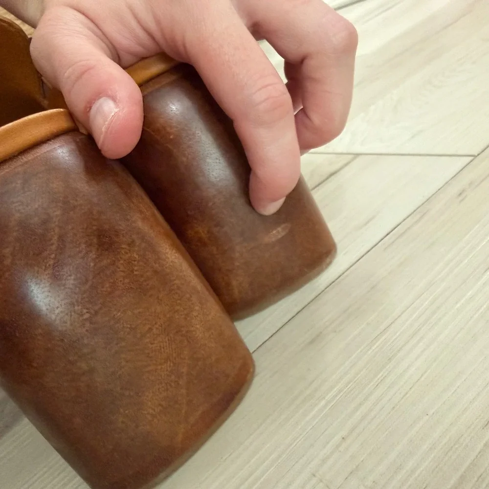 Farm Rio Brown Vegan Leather Flower Cutout Wood Platform Wedge Mules Clogs US 7 - Picture 6 of 10